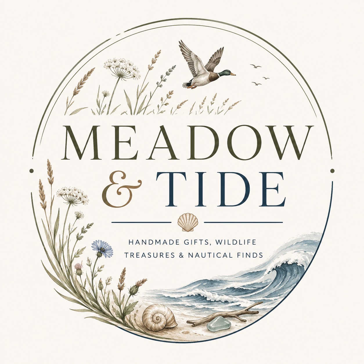 Meadow and Tide wildlife treasures and nautical finds logo